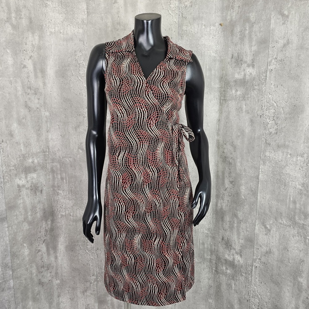Vintage 90s Y2k La Belle Size M Abstract Swirl Pattern Wrap Dress Sleeveless